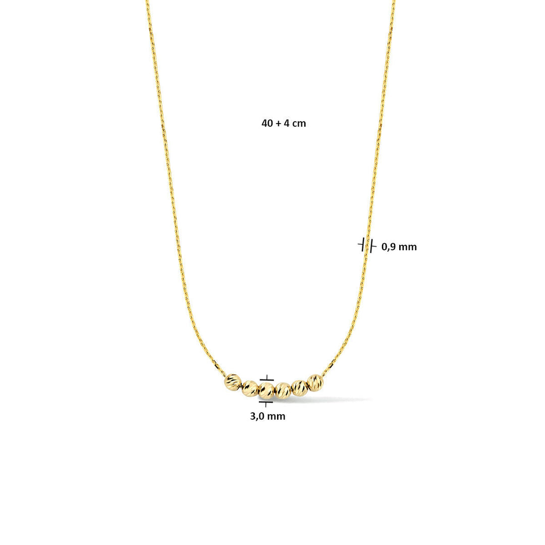 collier bolletjes gediamanteerd 0,9 mm 40 + 4 cm 14K geelgoud