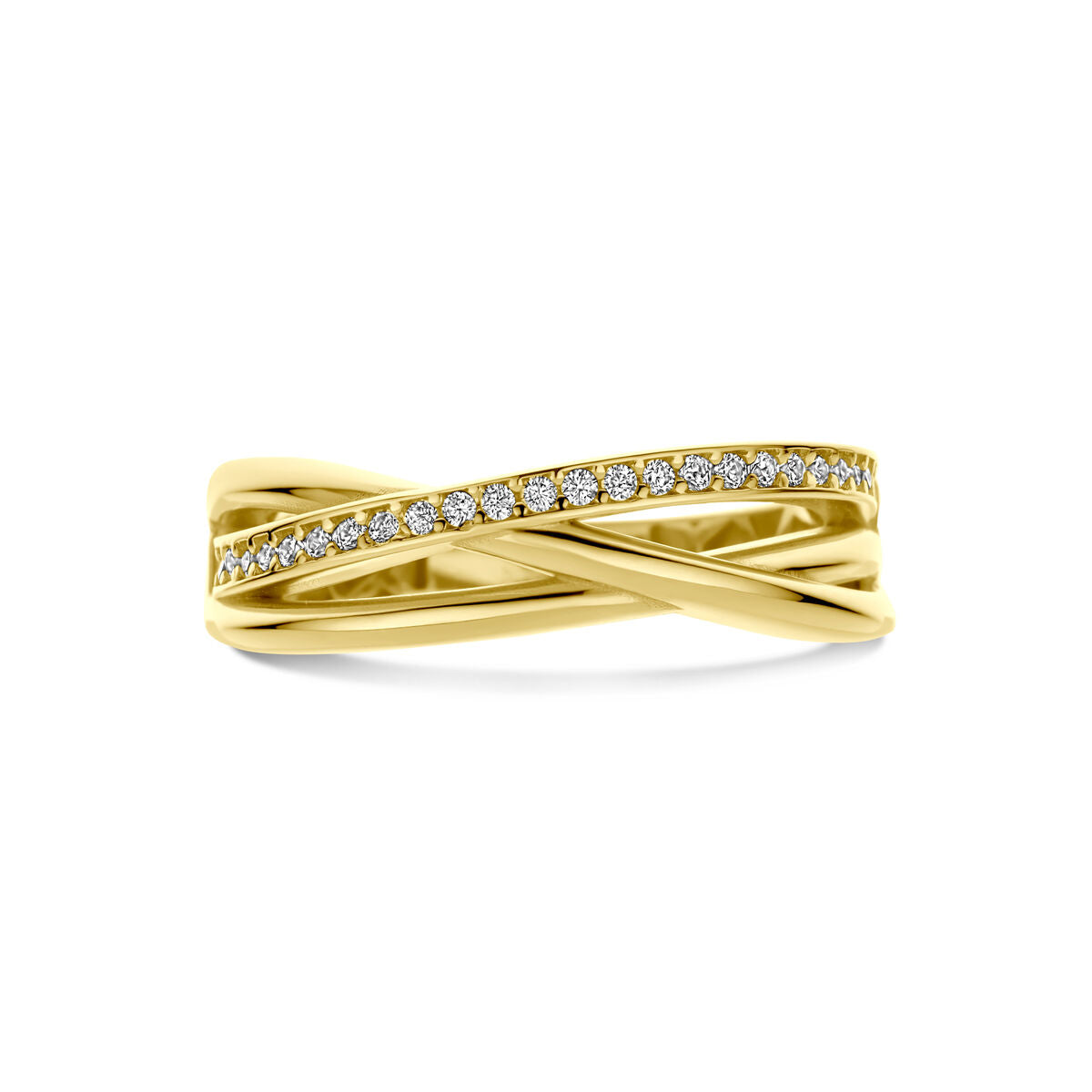 Anillo de oro amarillo con circonitas 14K trenzado