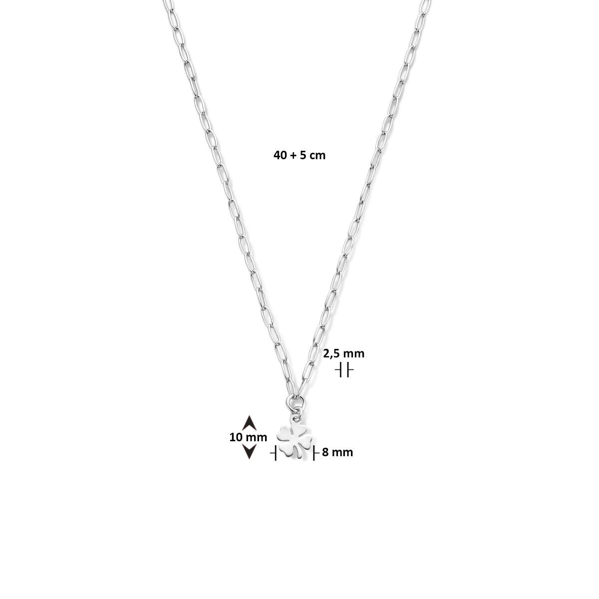 collar trébol 40 + 5 cm plata rodiada