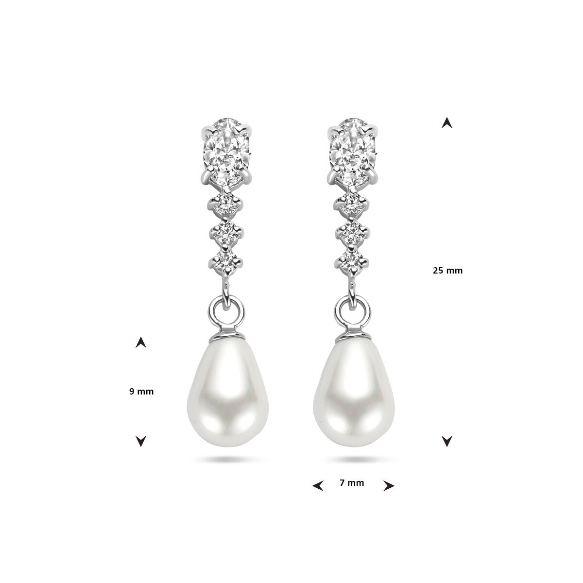 pendientes de zirconia y perla en plata rodiada