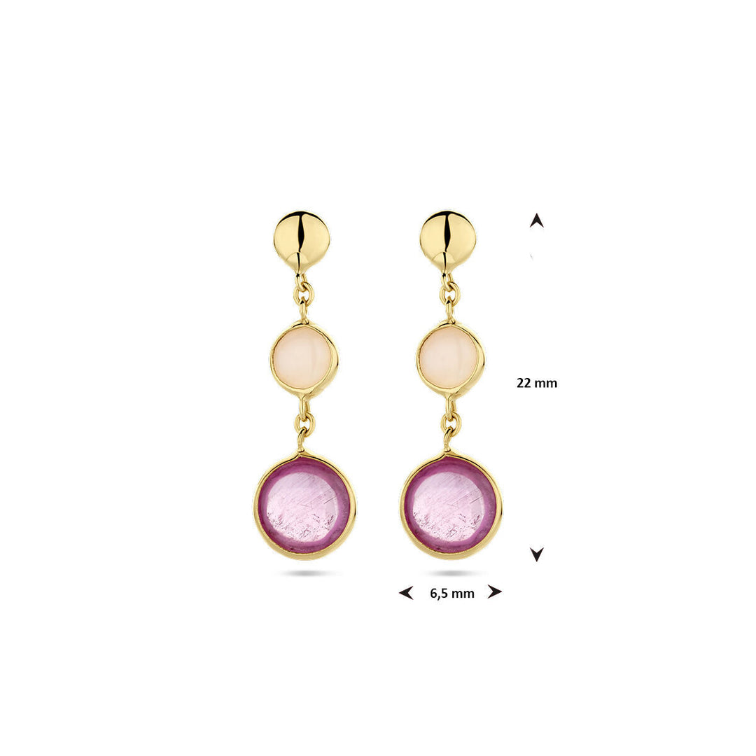 oorhangers roze robijn en roze opaal 14K geelgoud