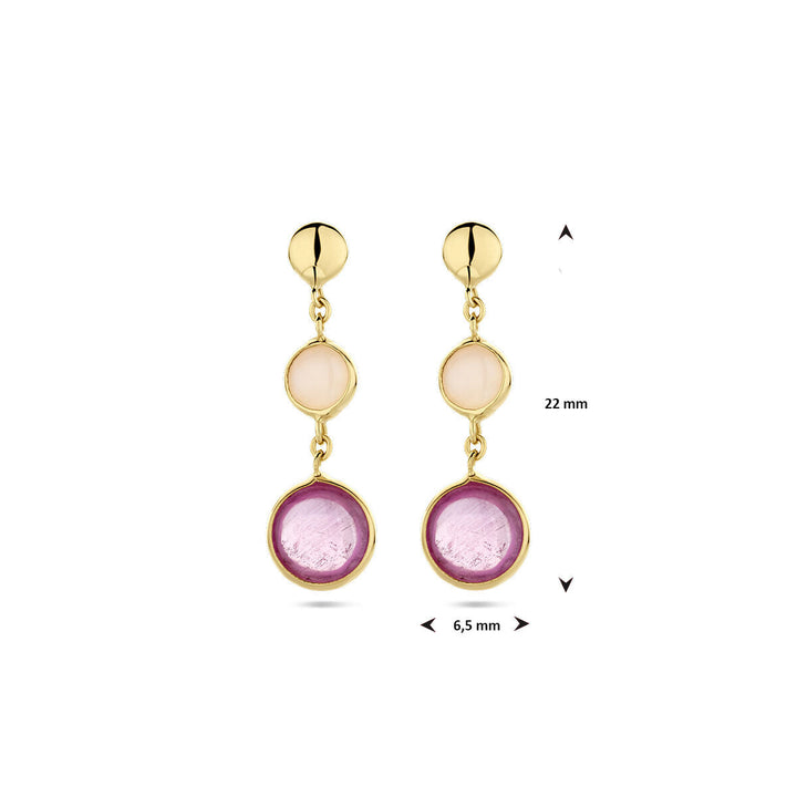 oorhangers roze robijn en roze opaal 14K geelgoud