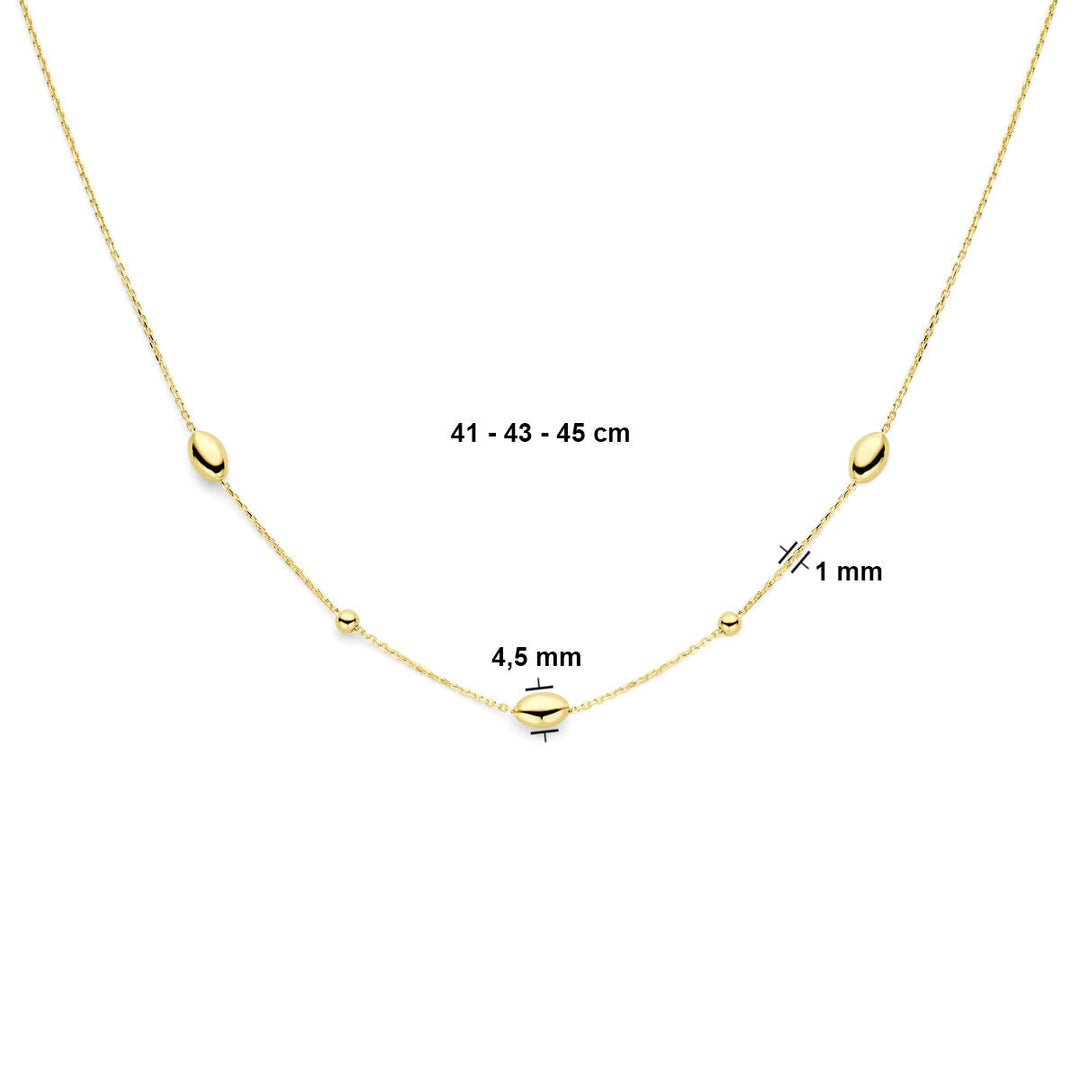 Gouden dames ketting ovaaltjes en bolletjes 14K