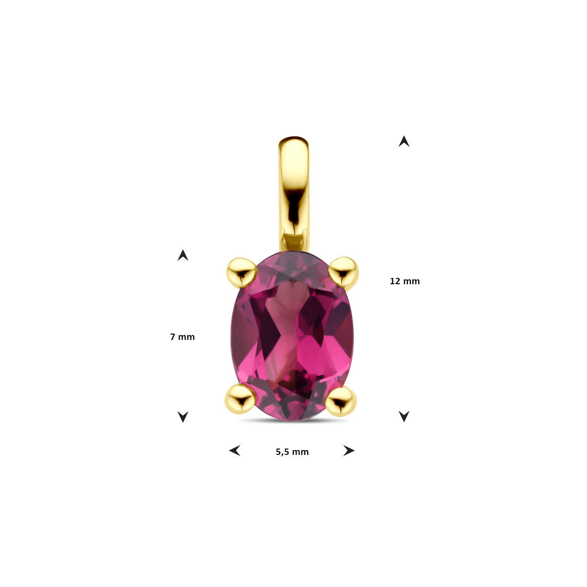 colgante de rodolita rosa en oro amarillo de 14K