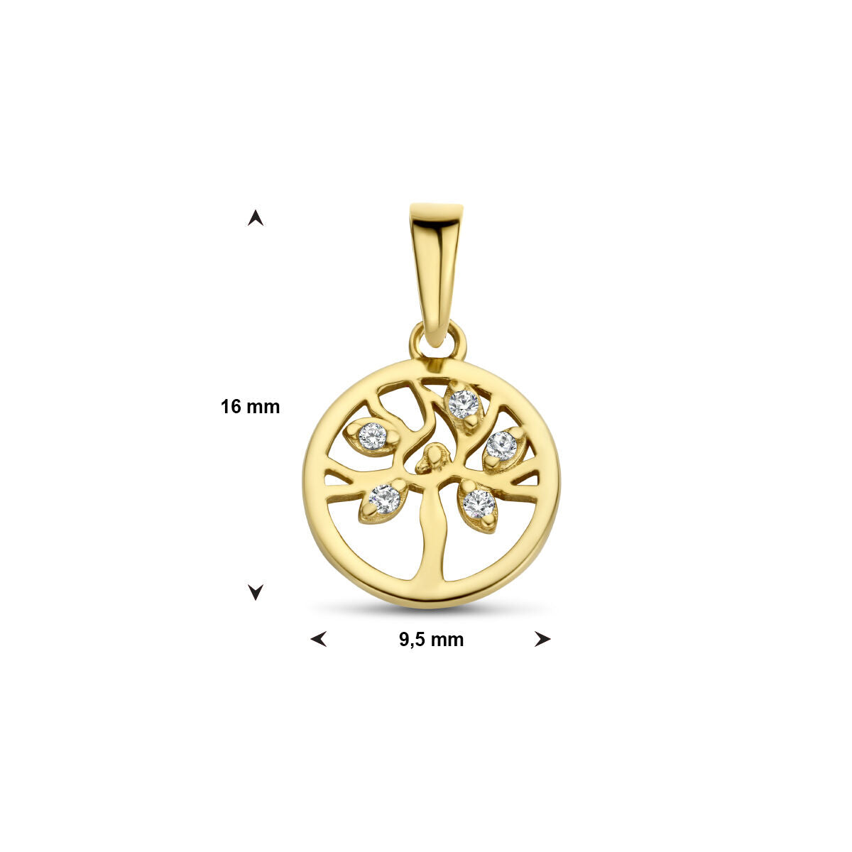 colgante árbol de la vida circonita 14K oro amarillo