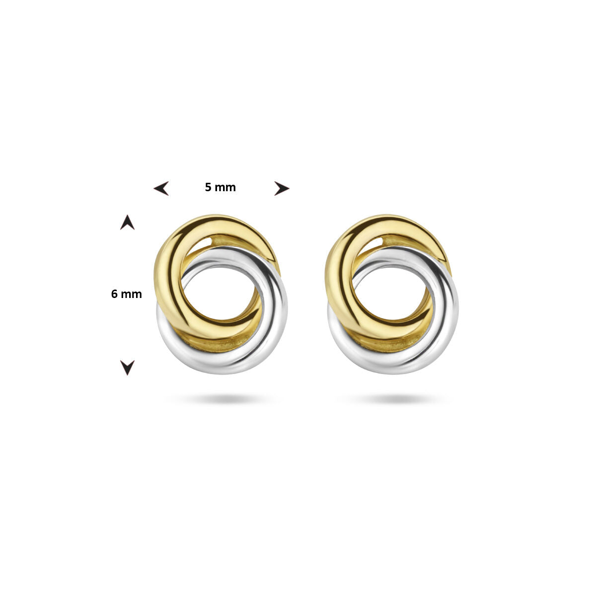 pendientes de botón redondos bicolor chapado en oro amarillo 14K