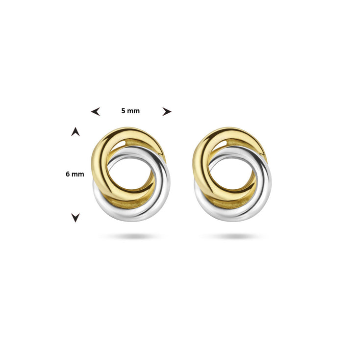 oorknoppen rondjes bicolor gestift 14K geelgoud