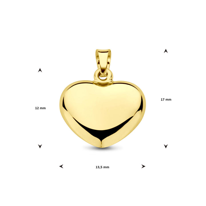 De hanger hart 14K geelgoud van Van der Kooij Collectie is een gepolijste, goudkleurige hartvormige hanger (17 mm x 13,5 mm x 12 mm) met een bovenlus - ideaal als Valentijn cadeau.