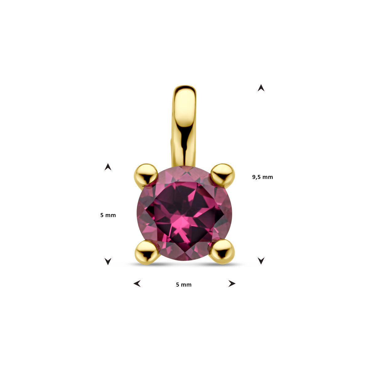 colgante de rodolita rosa en oro amarillo de 14K