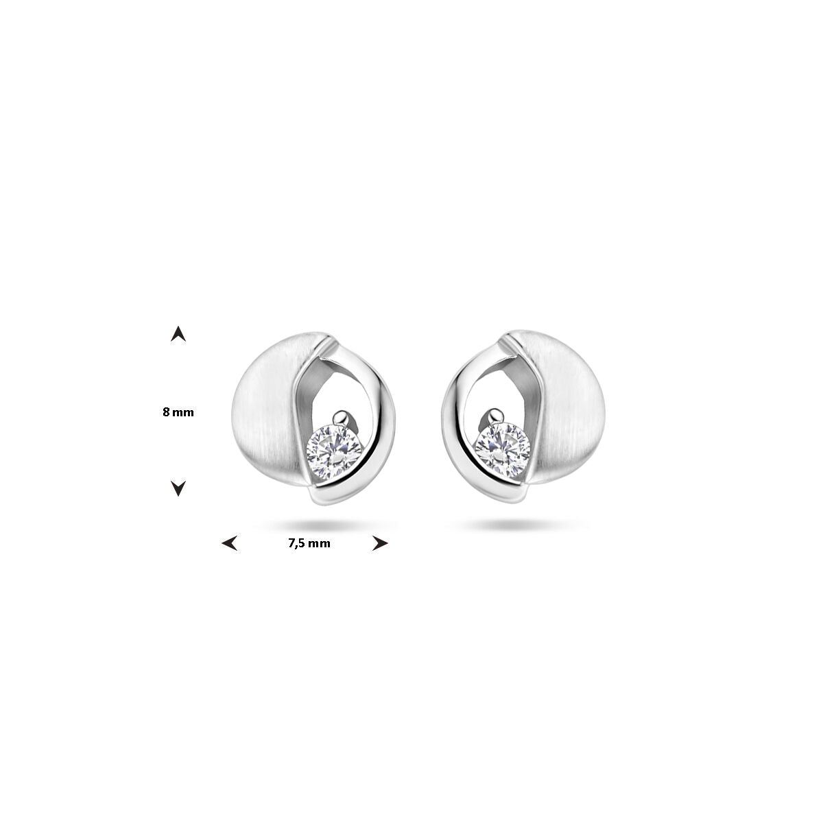 pendientes de botón zirconia poli/mate plata rodiada