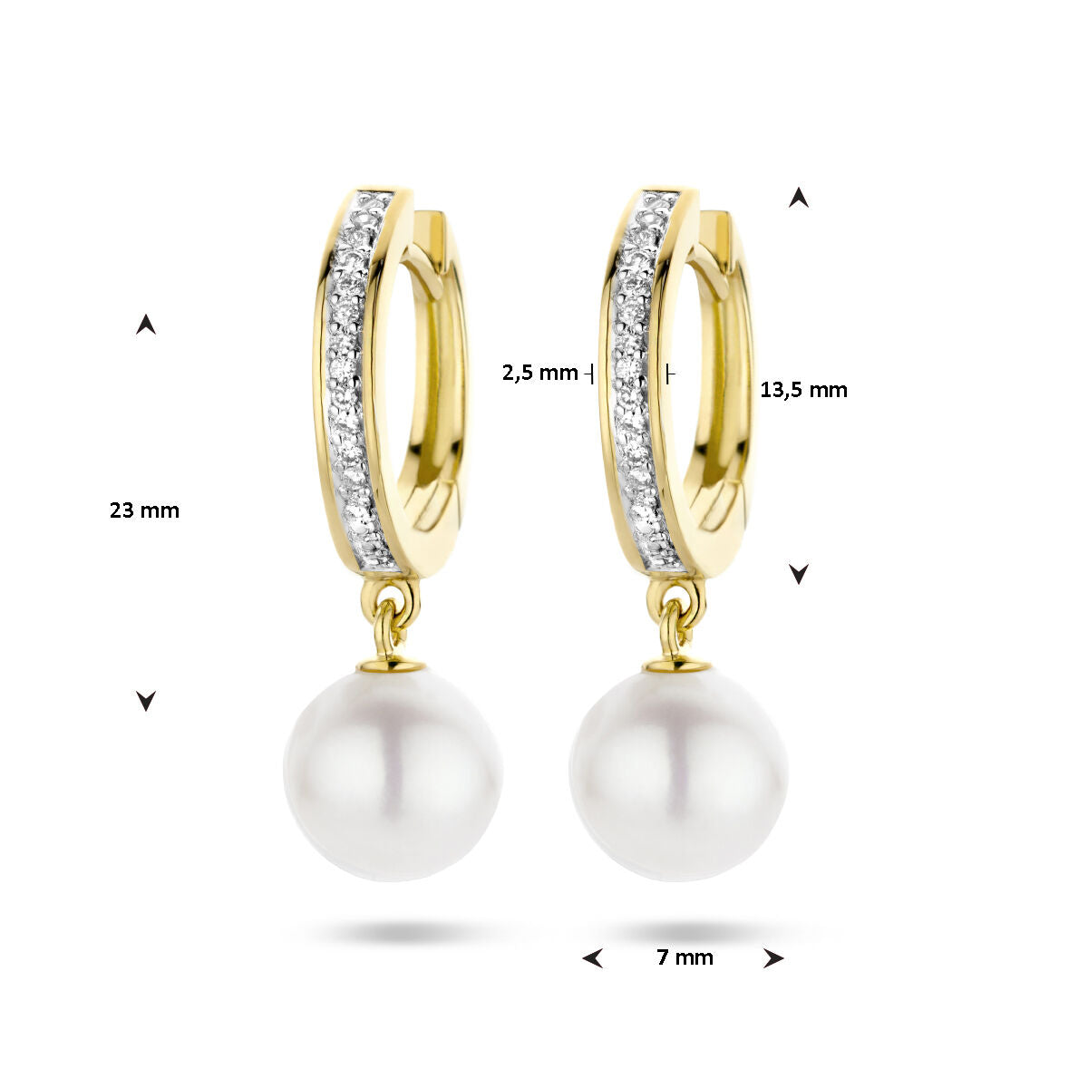 aros con perla y diamante 0.08ct (2x 0.04ct) h si bicolor chapado en oro amarillo 14K