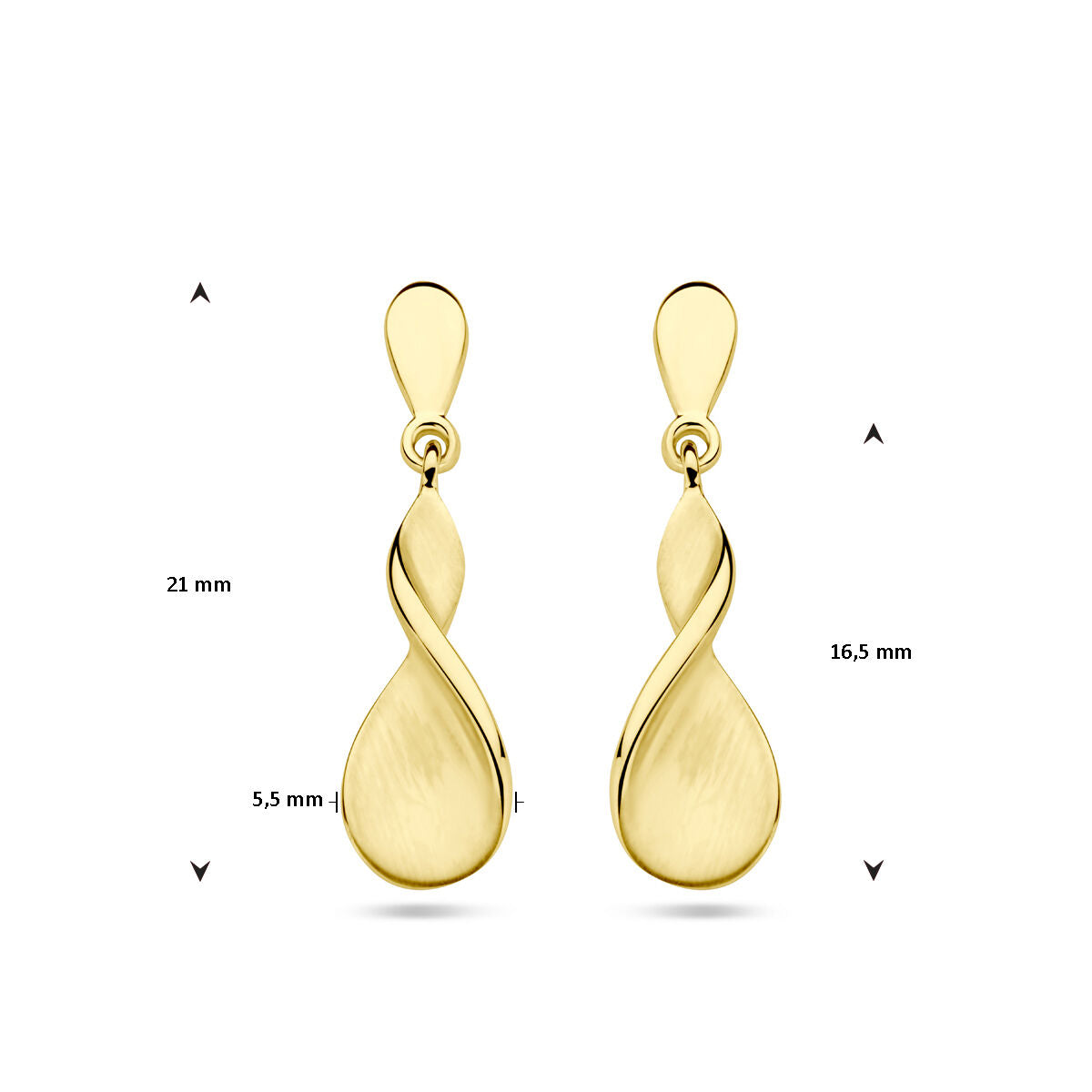 pendientes poli/mate 14K oro amarillo