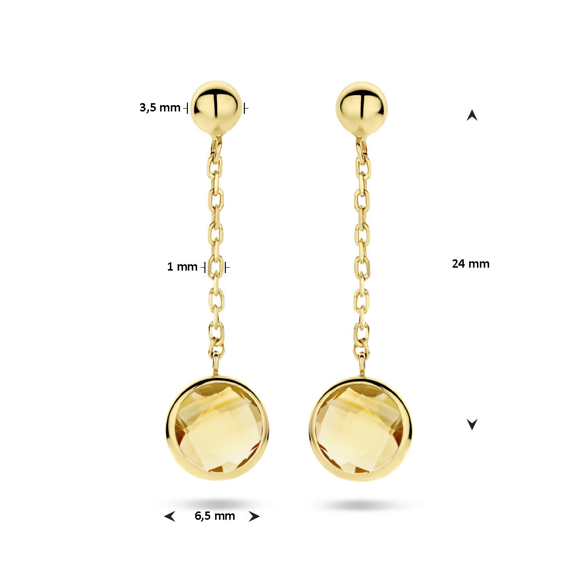 pendientes de citrino en oro amarillo de 14K