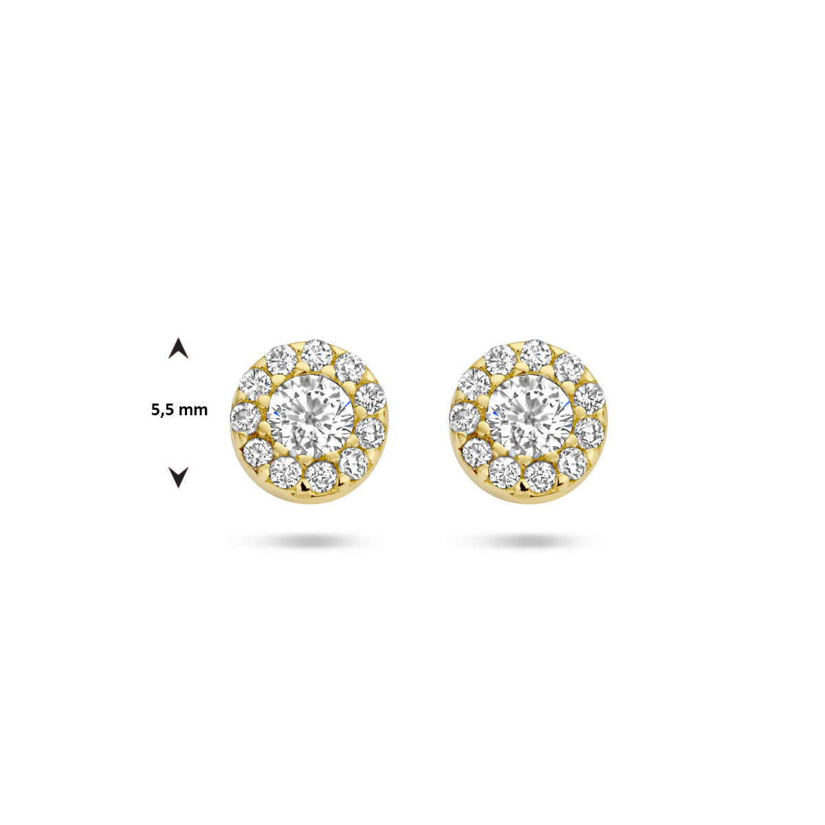 pendientes de botón zircón halo 14K oro amarillo