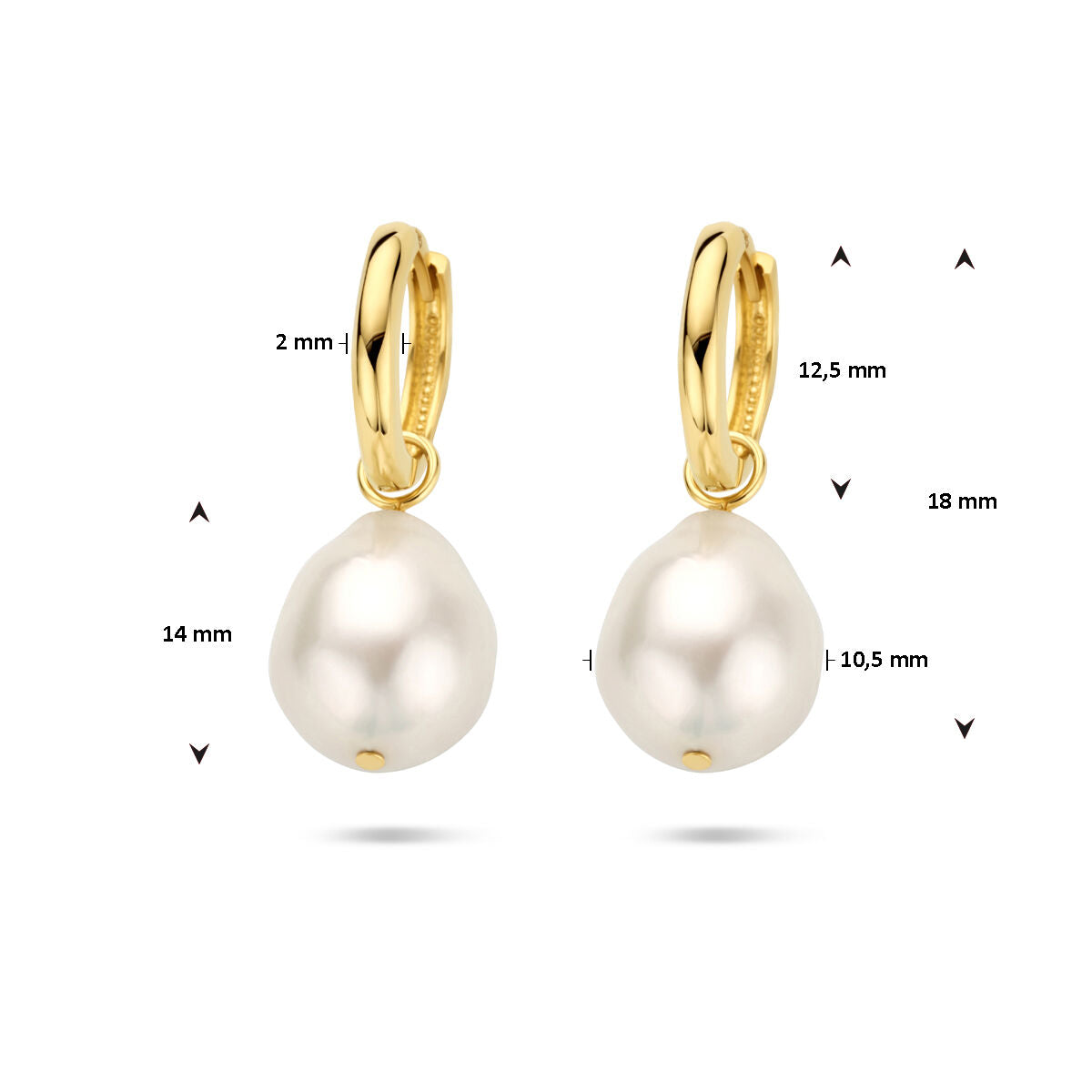aros barrocos con perla en oro amarillo de 14K