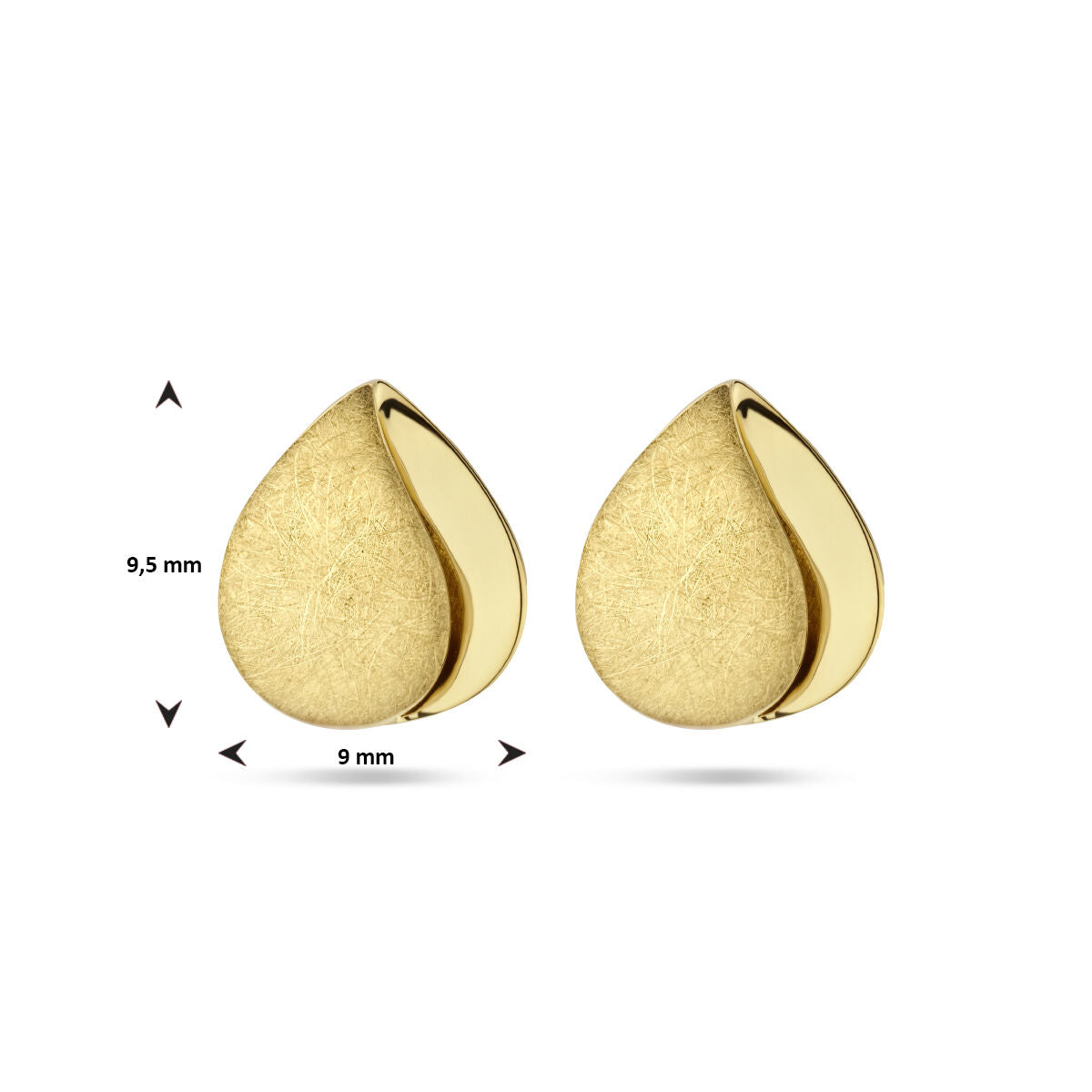 De oorknoppen poli/mat 14K geelgoud van de Van der Kooij Collectie hebben een traanvorm, matte afwerking met waterdichte rand, meten 9,5 x 9 mm en hebben een tijdloos ontwerp. Profiteer nu van gratis verzending!.