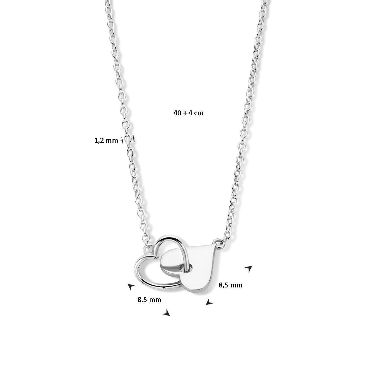 collar de corazones 40 + 4 cm plata rodiada