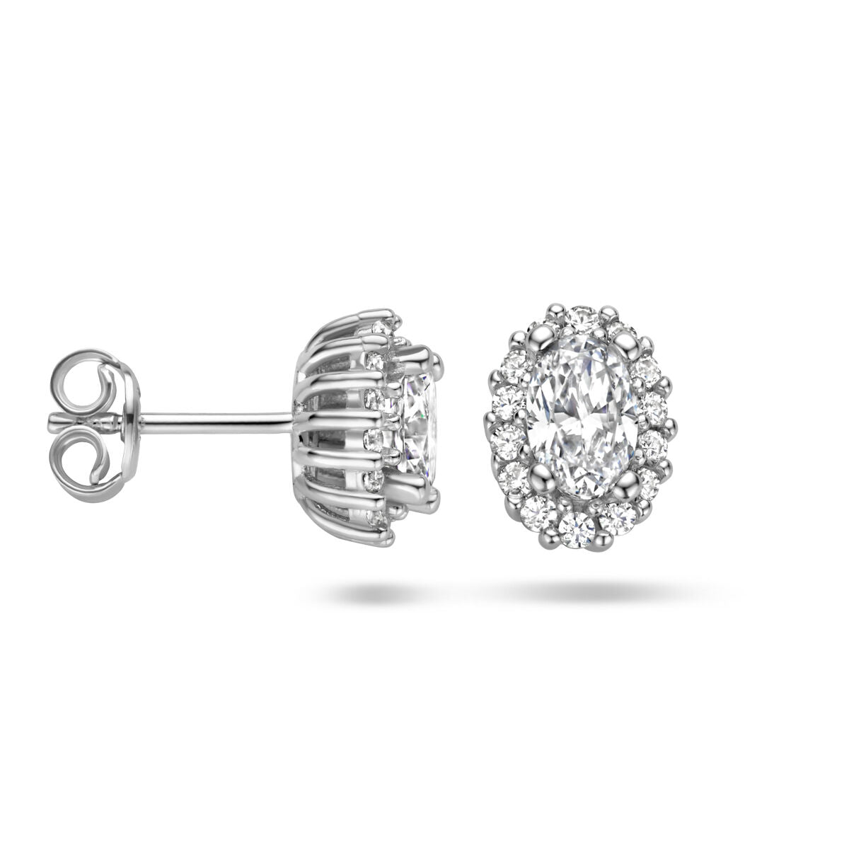 pendientes de botón zircón halo plata rodiado
