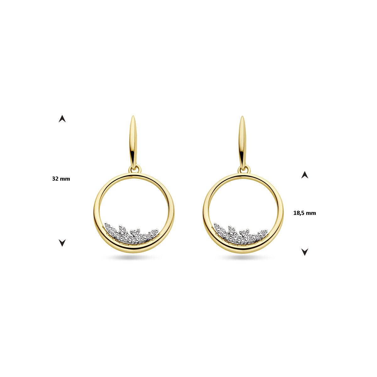 pendientes círculo diamante 0.23ct (2x 0.115ct) h si oro bicolor amarillo/blanco 14K