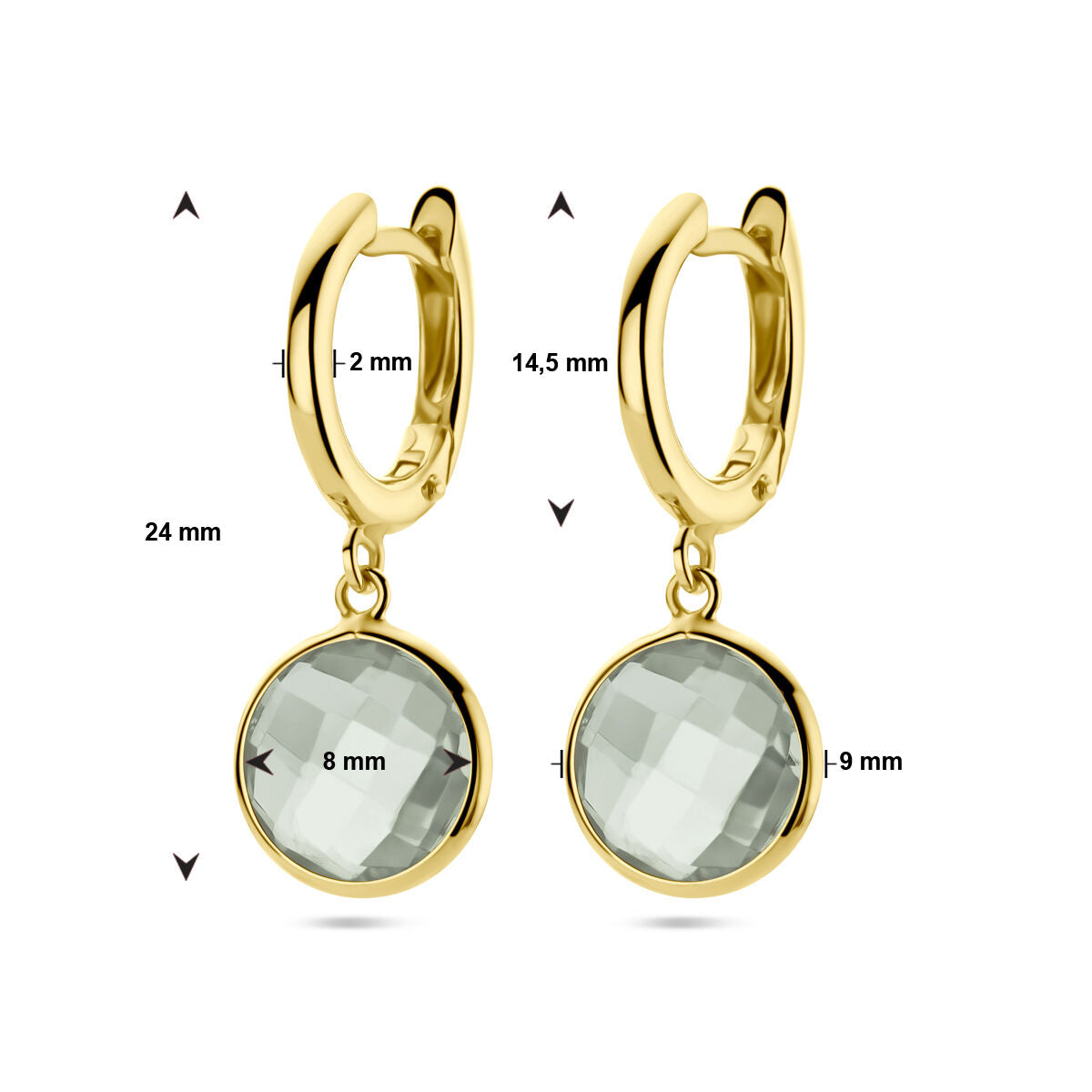 aros verde amatista 14K oro amarillo