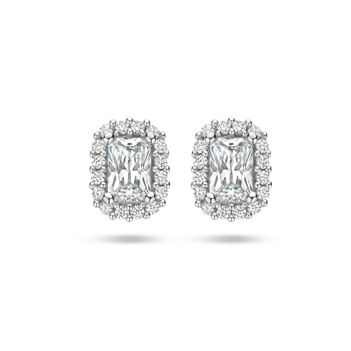 oorknoppen zirkonia halo zilver gerhodineerd