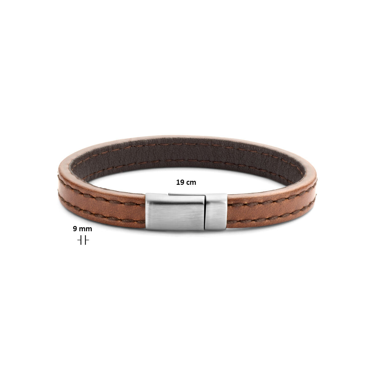 pulsera de cuero marrón 9,0 mm acero inoxidable