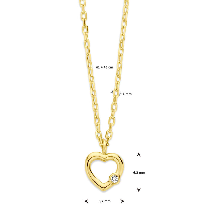 Gouden dames ketting hart en diamant 14K
