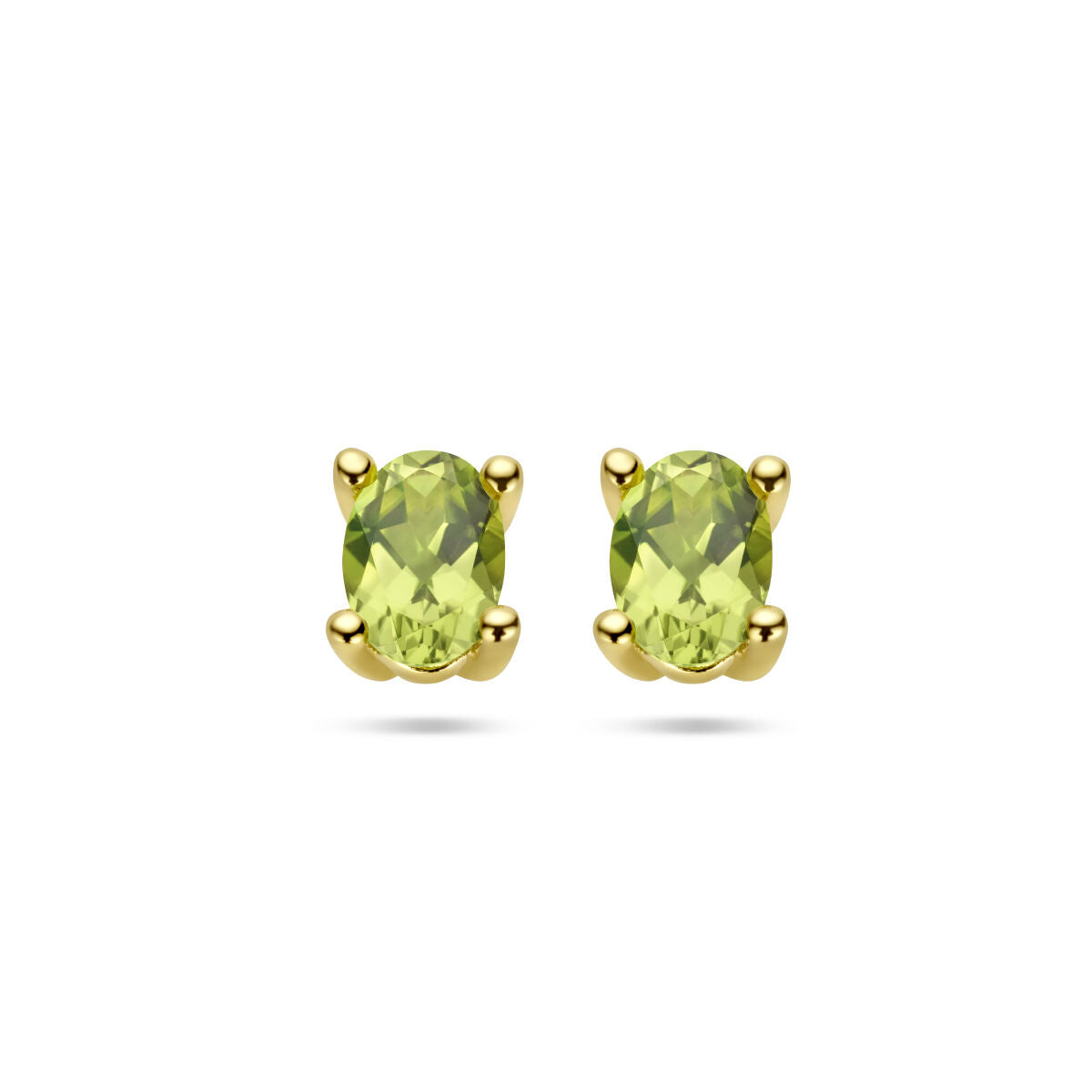 Pendientes de peridoto en oro amarillo de 14 quilates con forma ovalada.