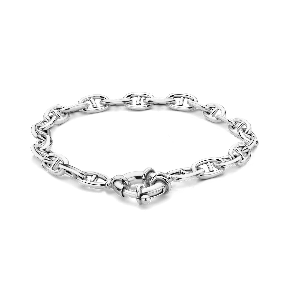 Pulsera de eslabones de 5,8 mm, 19 cm, con gran cierre de resorte, en plata rodiada.