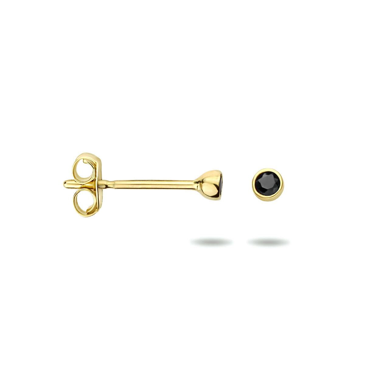 pendientes de botón de zirconia negra en oro amarillo de 14K