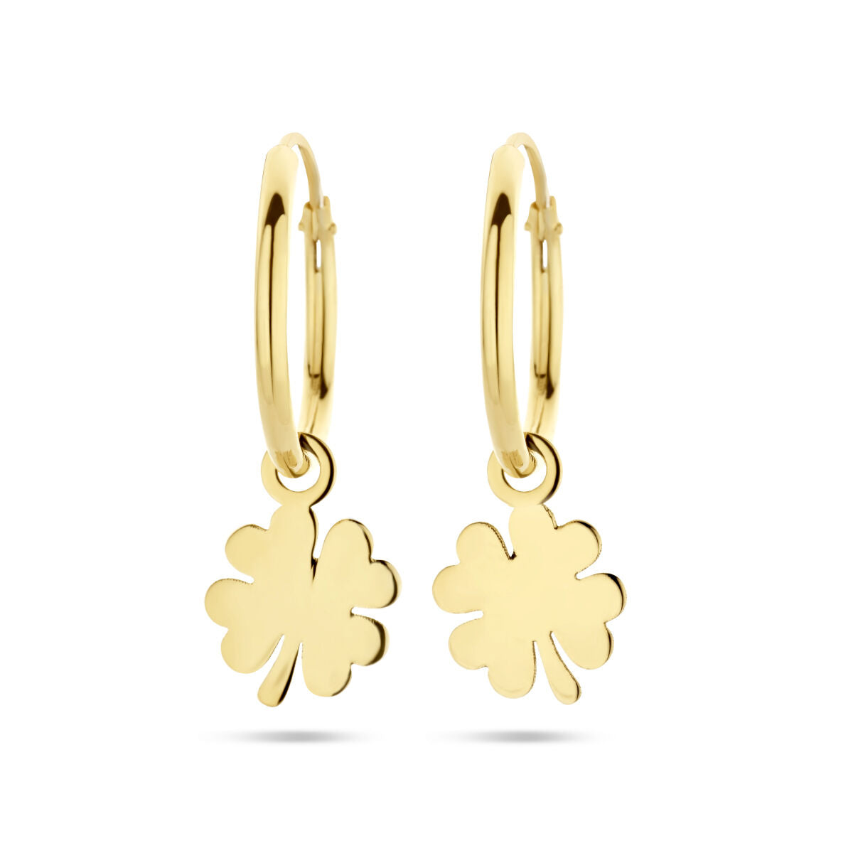 Aros de oro amarillo de 14K con colgante de trébol.