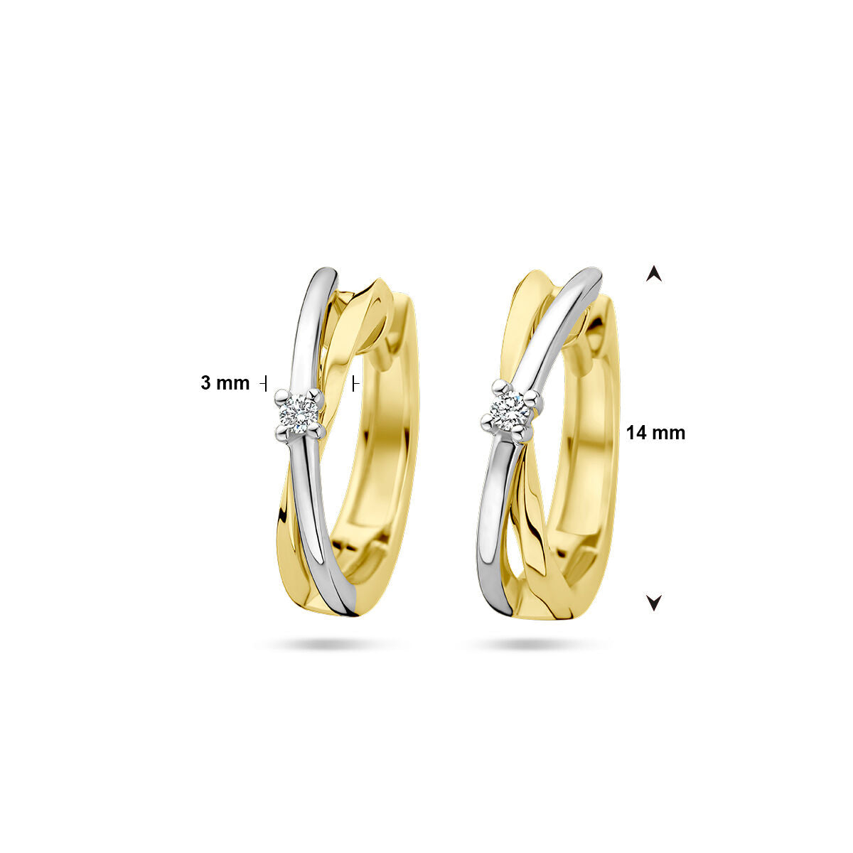 aros de diamante 0.03ct (2x 0.015ct) h si oro bicolor amarillo/blanco 14K
