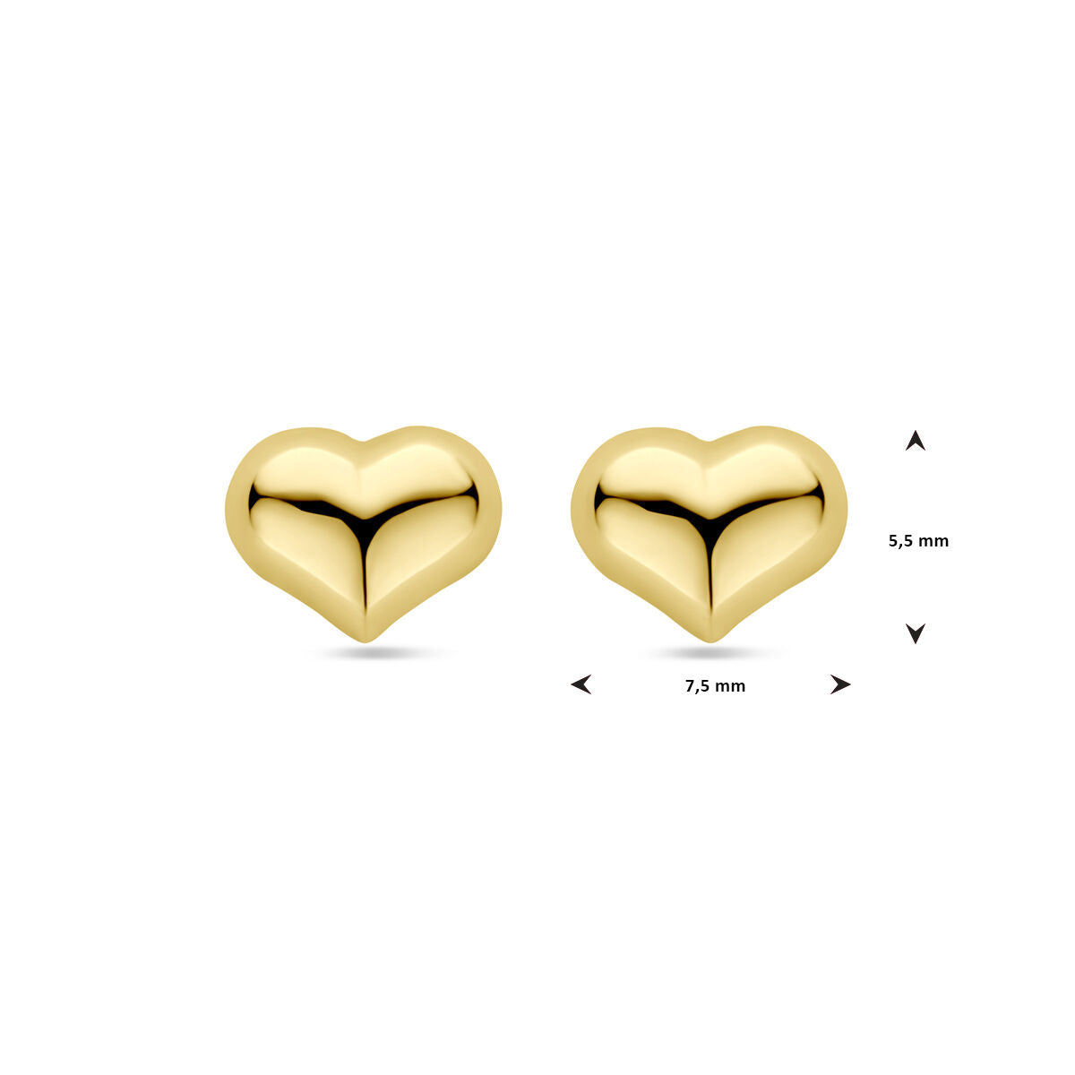 pendientes de botón corazón 5,5 mm oro amarillo