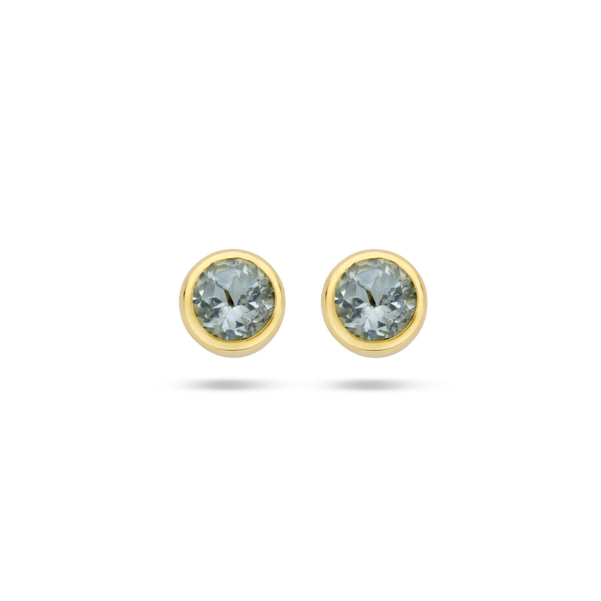 Pendientes de topacio azul en oro amarillo de 14 quilates con diseño redondo.