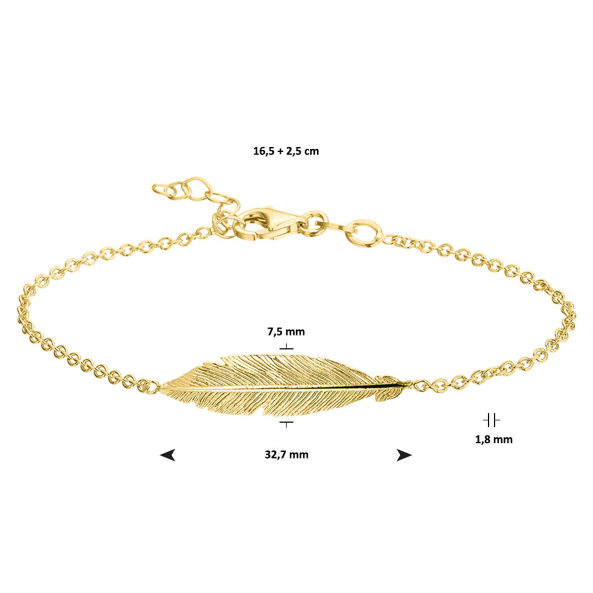pulsera plumas 16,5 + 2,5 cm 3 micrones plata chapado en oro amarillo