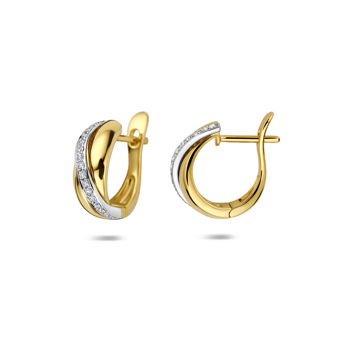 Aros bicolor de 14k con diamante