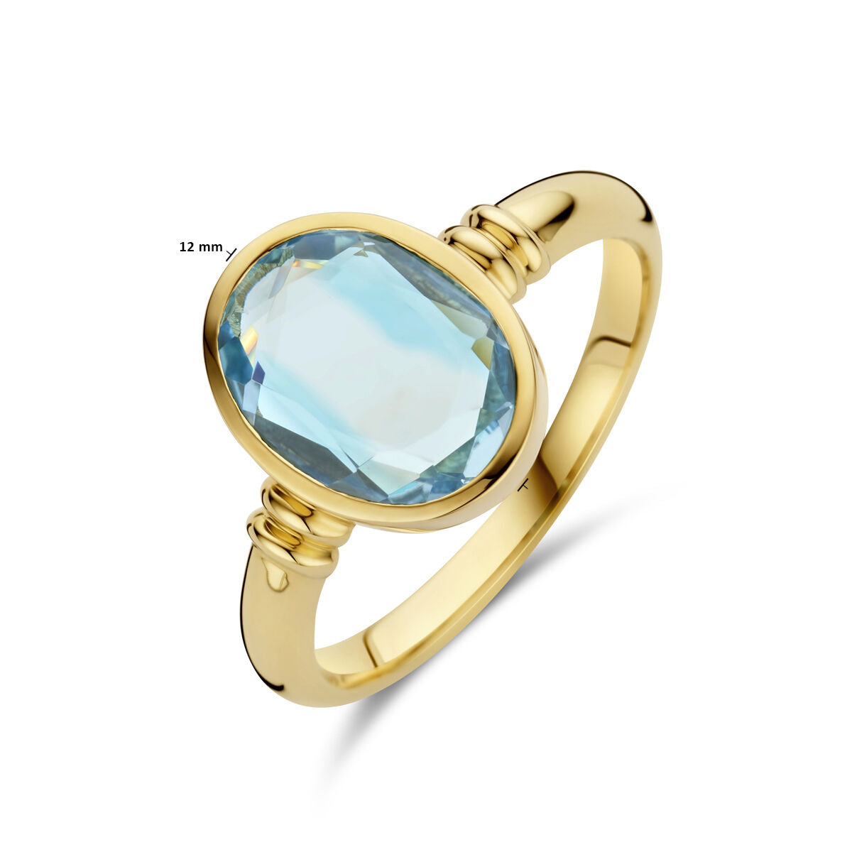 anillo topacio azul cielo 14K oro amarillo