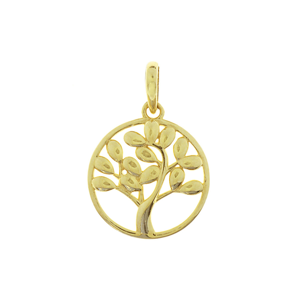 Colgante de árbol de la vida en oro amarillo de 14 quilates con detalles en hojas.