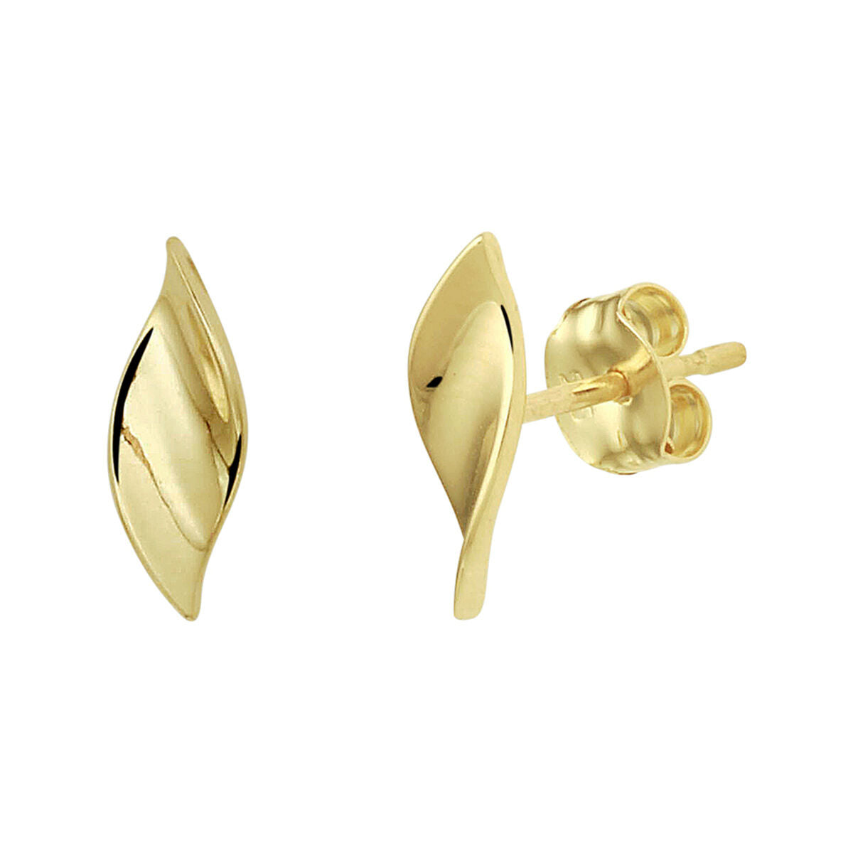 Pendientes de 14K en oro amarillo con forma de hoja y acabado pulido.