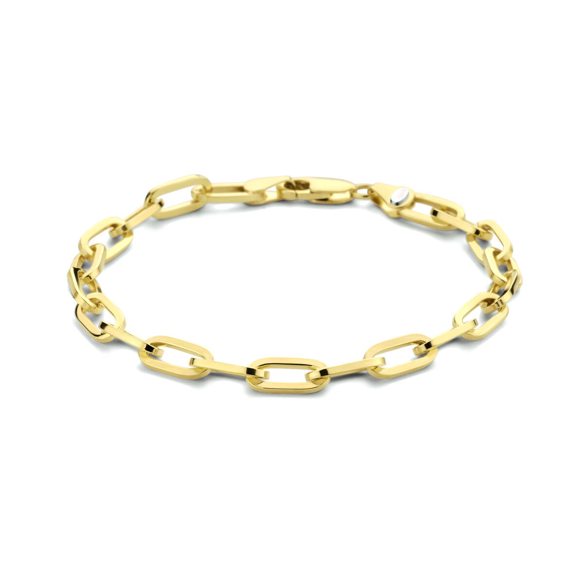 Pulsera de eslabones plana de 5,0 mm en oro amarillo con núcleo de plata, de 19 cm.