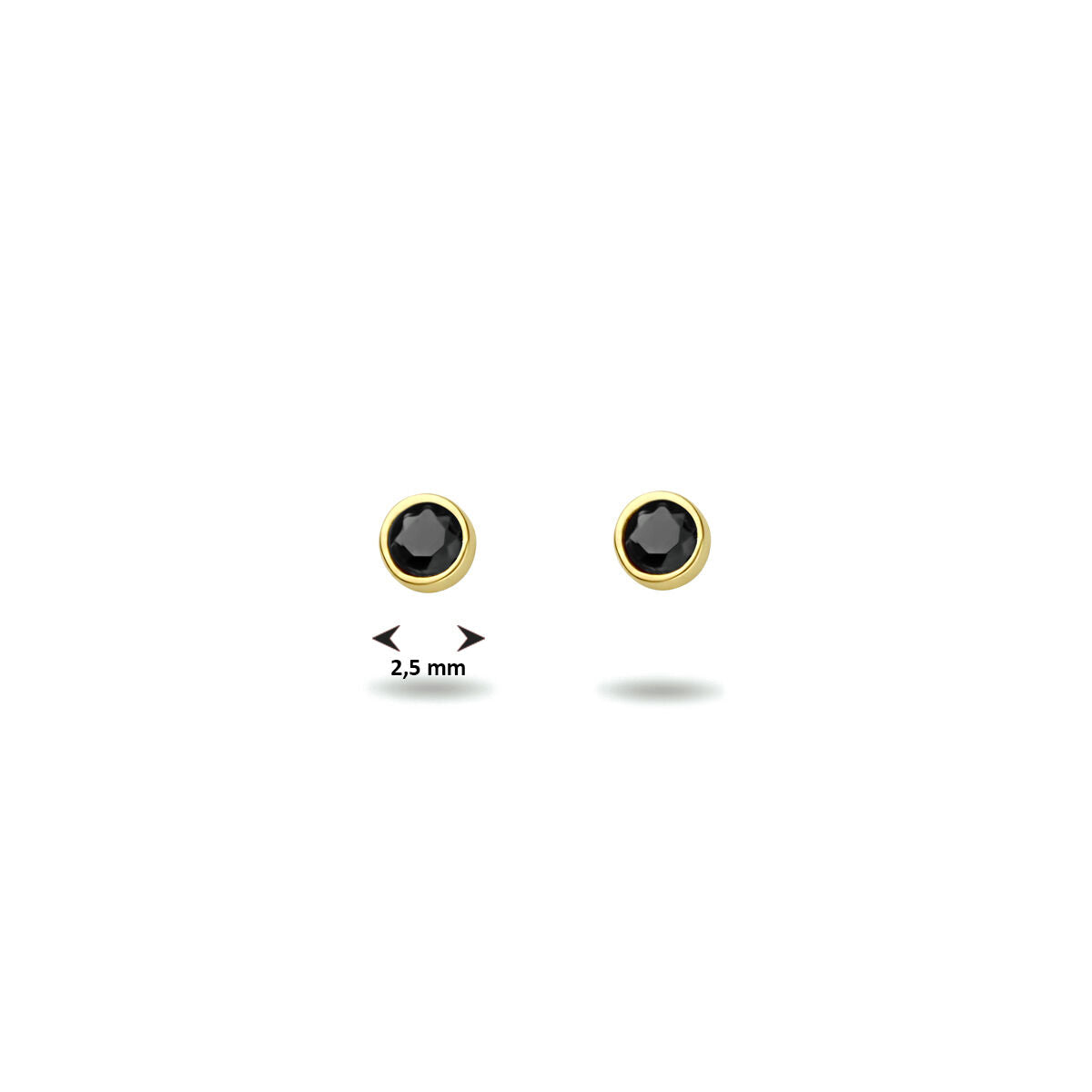 pendientes de botón de zirconia negra en oro amarillo de 14K