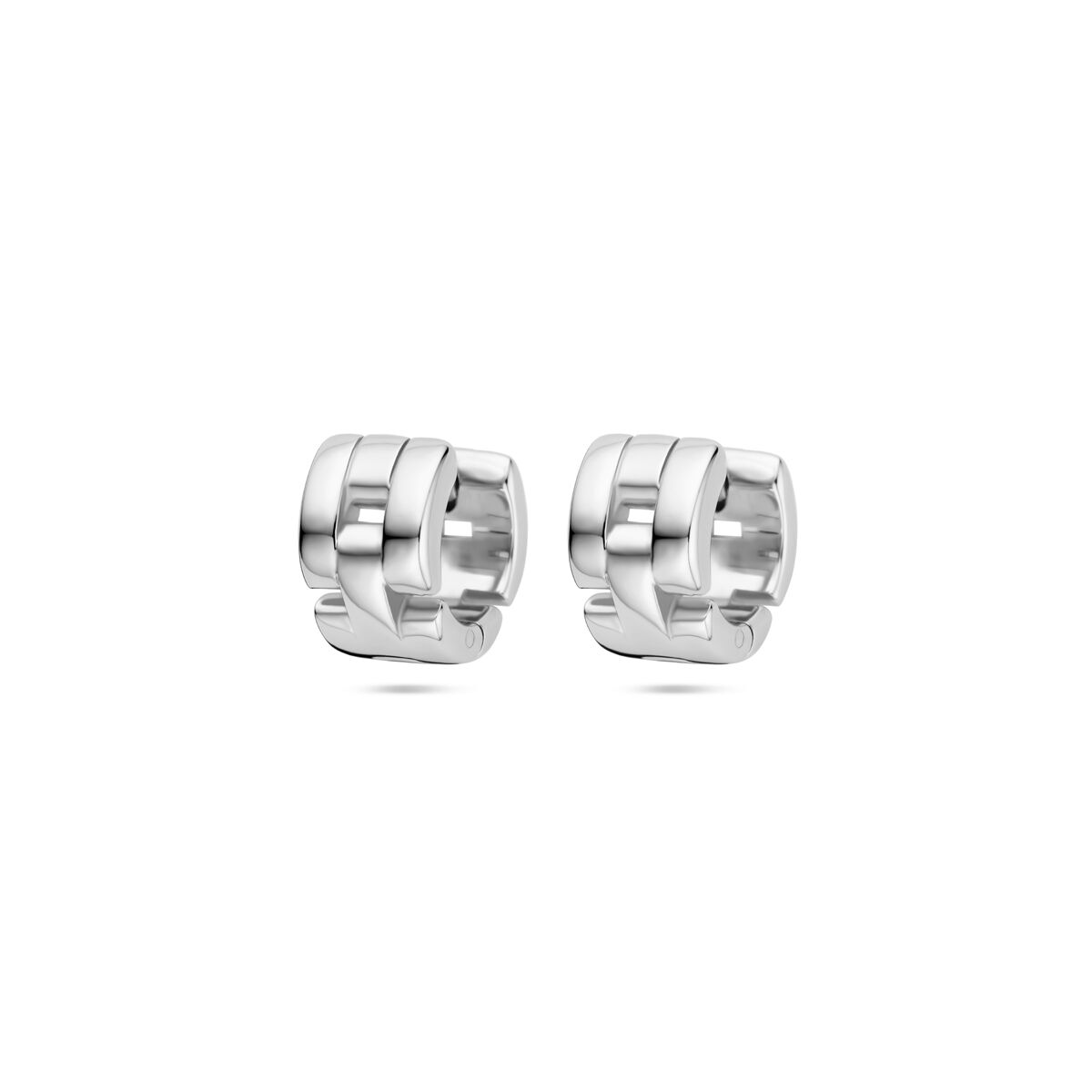 Pendientes de aro con motivo de eslabones de 10 mm, en plata rodiada.