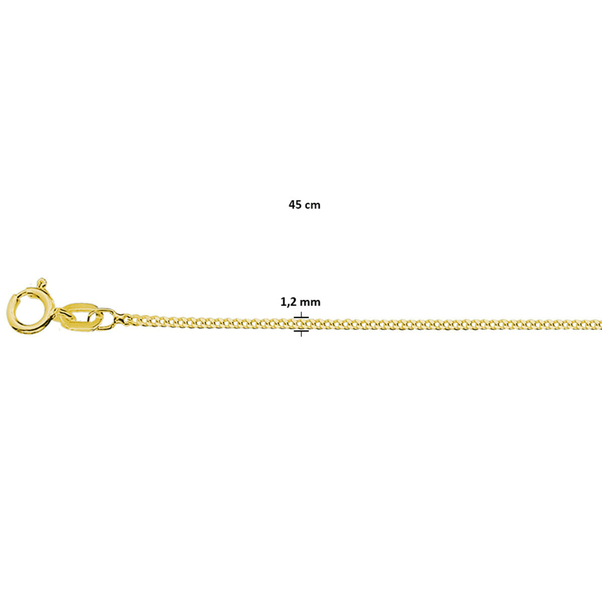 collar gourmette 4 lados pulidos 1,2 mm 3 micrones plata chapado en oro amarillo