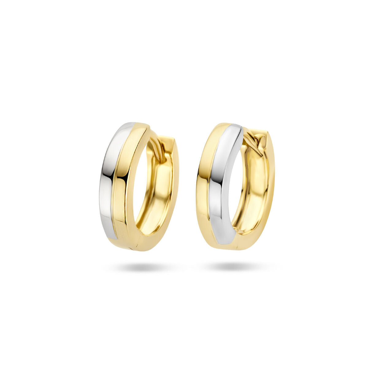 Pendientes de aro bicolor de 14K, con un diseño plano y un ancho de 3,0 mm, en oro amarillo y blanco.
