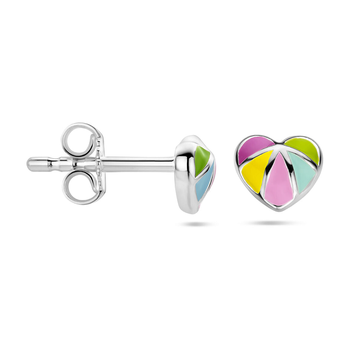 pendientes de botón corazón plata rodiada
