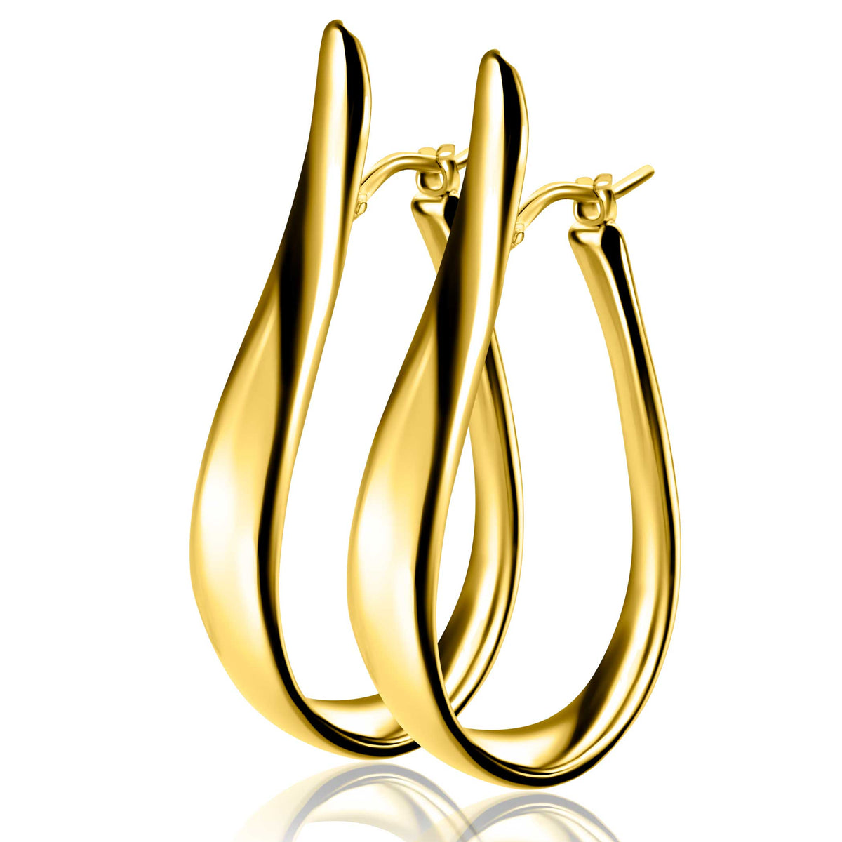 Pendientes de aro dorados con un diseño ondulado y acabado brillante.