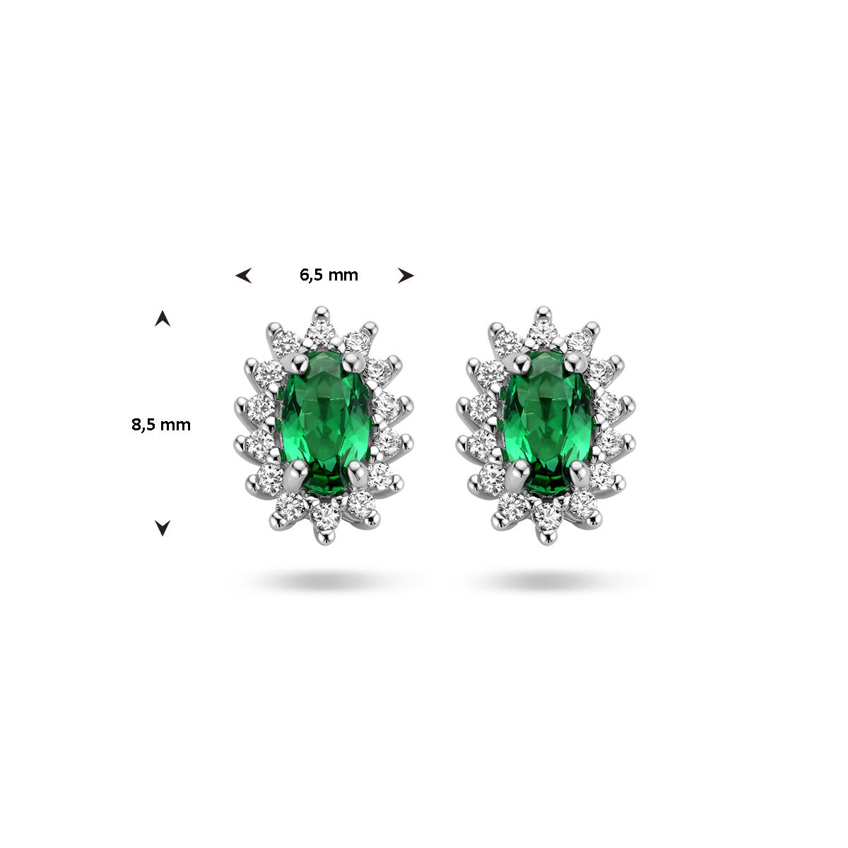 pendientes de botón sintético esmeralda y halo de circonita plata rodiada