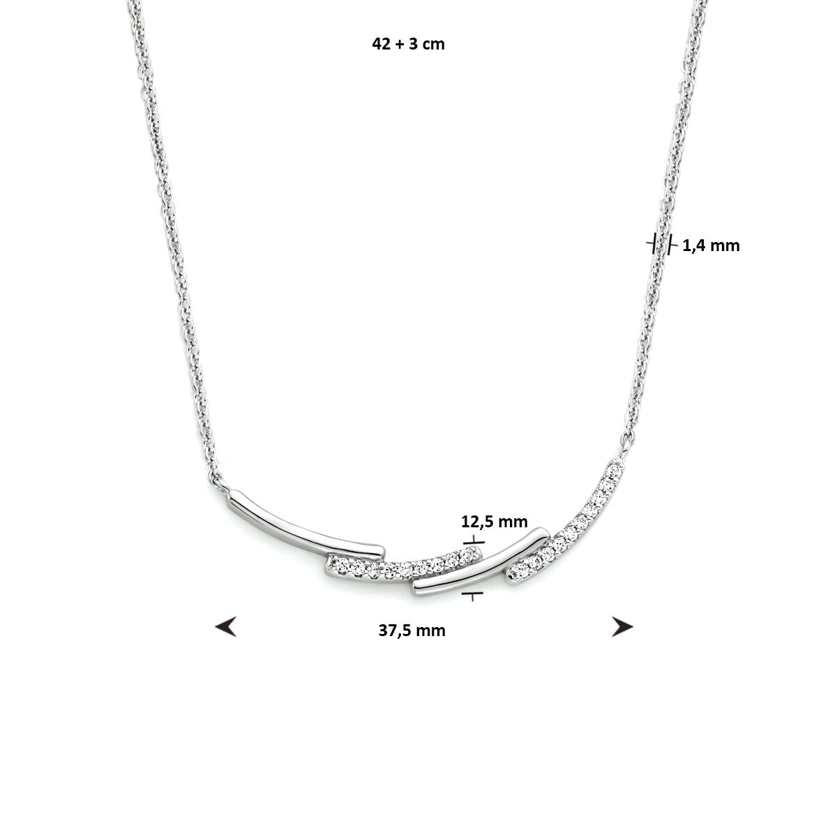 collar de zirconia 42 + 3 cm plata rodiado