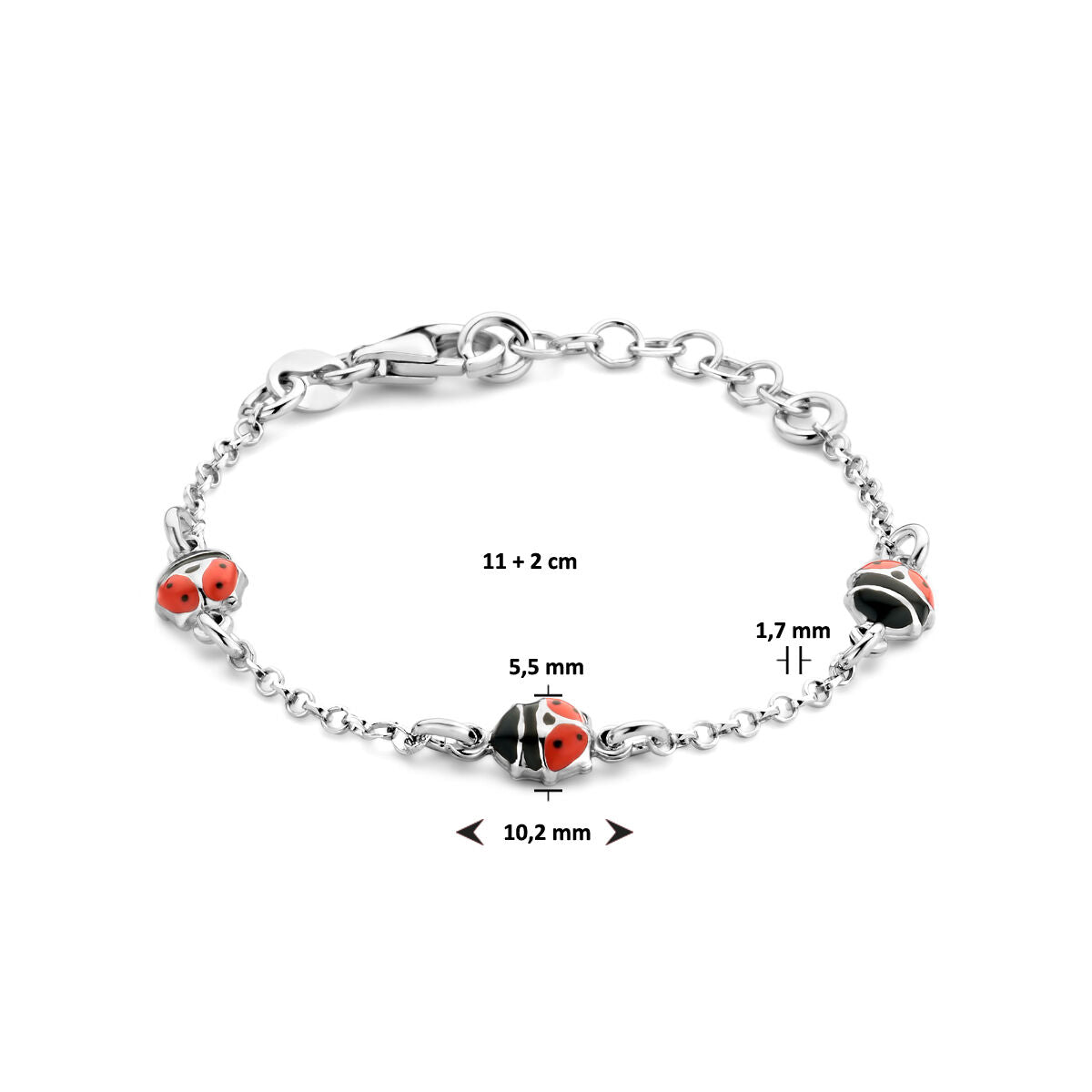 pulsera mariquita 11 + 2 cm plata rodiada