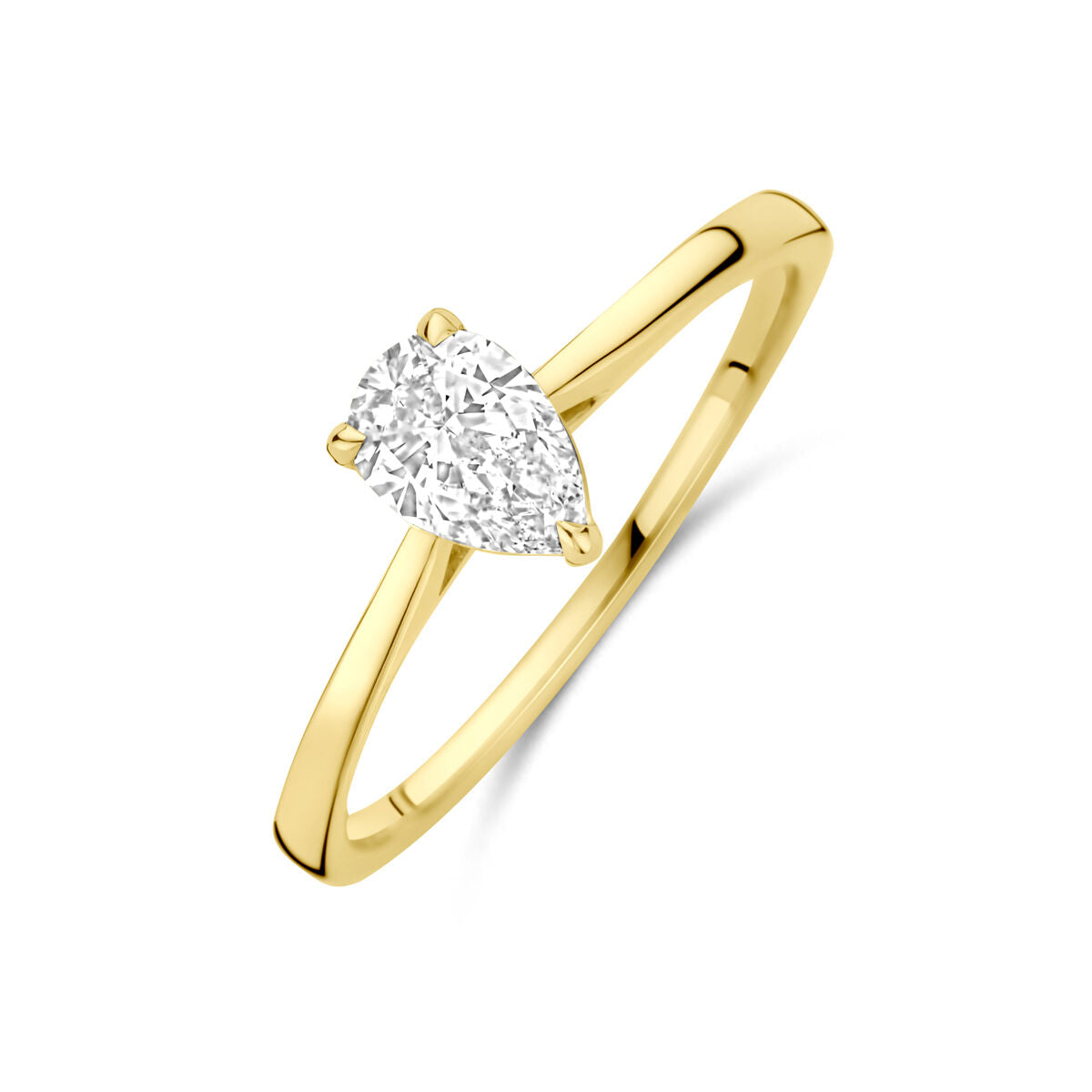 Anillo de oro amarillo de 14K con diamante lab-grown de 0.50 ct en forma de pera.